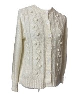 Vintage Pom Pom Ivory Cardigan Sweater Cable-Knit Womens Sz L Buttons Ri... - $35.88