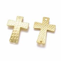 Gold Cross Pendant Connector Curved 2 Hole Charm Large Religious Catholic 38mm - £4.53 GBP