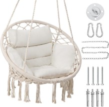 Macrame Hammock Hanging Swinging Chair With Medium Cushion, Perfect For,... - $77.94