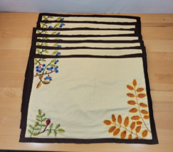 Williams Sonoma Placemats Embroidered Berries Leaves Branches Brown Set of 7 - $59.99