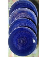 Set of Four (4) ~ Mainstays ~ 10.5&quot; Dia ~ Blue Swirl Stoneware Dinner Pl... - €51,93 EUR