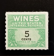 1942 5c U.S. Internal Revenue, Cordial &amp; Wine, Green Scott RE117 Mint NH - $1.78