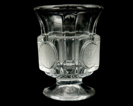 Fostoria Coin Glass 3 1/2&quot; Cigarette Urn/Vase, 4-Sided, Fluted Rim, Eagle, Torch - £15.35 GBP
