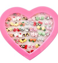 36 Tiny Cute Multicolor Acrylic Post Earrings For Girls  Heart Box Cracked - $12.16