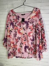 Lane Bryant Pink Floral Flower Flutter Sleeve Top Blouse Womens Plus Size 18-20 - £27.24 GBP