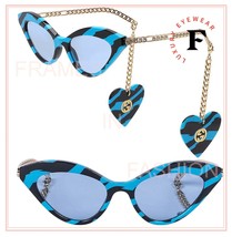 GUCCI CHAIN 0978 Gold Black Blue Zebra Heart Charm Pedant Sunglasses GG0978S 005 - £529.75 GBP