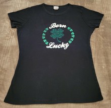 Fashion Bug Ladies Born Lucky Black Shirt L - $4.79