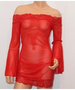 New Sexy Lingerie Red Off Shoulder Mesh Flare Sleeve Mini Dress M /  L - £25.18 GBP