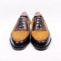 Men Two Tone Handmade Brown leather &amp; Camel Suede Dress Shoe,Classic Men&#39;s Wear  - £112.46 GBP