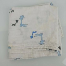 Aden + Anais Blue Giraffes Baby Swaddle Blanket White Gray Muslin Cotton Lovey - $19.79