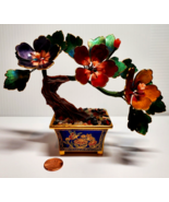 Vintage Cloisonne Carved Coral Flower Centers Leaf Bonsai Tree Genuine G... - $45.54