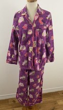 Nick &amp; Nora Women&#39;s L Flannel Pajama Set Purple Owl Print 2pc - £29.89 GBP