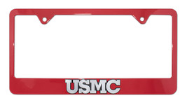 Marine Corps Red License Plate Frame Made In Usa Usmc Chrome Emblem - £23.59 GBP