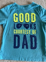 Childrens Place Boys Teal Lime Green GOOD LOOKS DAD Short Sleeve Shirt 2T - $5.39