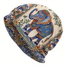 Thai Elephant Design Beanie Hat Blue Floral &amp; Paisley Pattern - $213.82 MXN