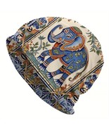 Thai Elephant Design Beanie Hat Blue Floral &amp; Paisley Pattern - $15.42 CAD