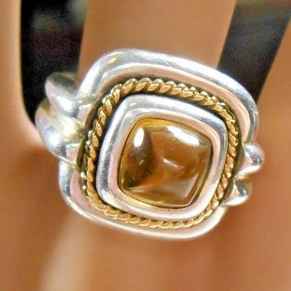 Tiffany &Co Citrine Sugarloaf Ring 18K 750 Yellow Gold & Sterling Silver Sz 5.25 - $559.60