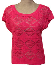 NEW Boy Meets Girl Pink Metallic Short Sleeve Buttoned Back Crochet Swea... - $14.84