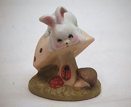 Whimsical Bunny Rabbit on Mushroom Lady Bug Shadow Box Shelf Decor - £10.32 GBP
