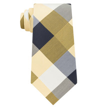 Tommy Hilfiger Gold Yellow Blue Huge Buffalo Plaid Contrast Solid Tail Silk Tie - £19.51 GBP