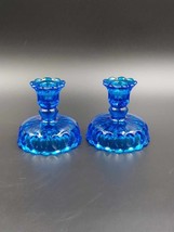 Set Of 2 Vintage Royal Colonial Blue Glass Thumbprint Candle Holders Fenton? - £19.38 GBP