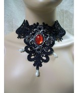 Gothic Black Lace Necklace Medallion Choker Collar Victorian Steampunk M... - $18.17 CAD