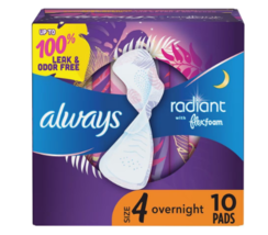 Always Radiant Pads, Overnight, with Wings Size 4 10.0ea - £13.42 GBP