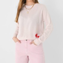 White + Warren cashmere embroidered heart sweater in PINK SAND COMBO - £175.66 GBP