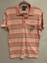 LEE PIPES Retro Golf Polo Shirt-Pink/Grey Striped Cotton S/S Mens EUC Me... - $8.79