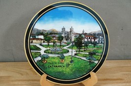 Vintage Travel Souvenir Art Peru Plaza de Armas Cajamarca Wall Art Glass... - $29.44