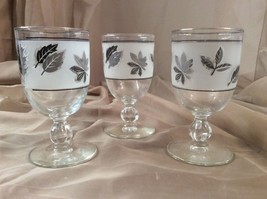 3 MCM LIBBEY Pedestal Stem Glasses Frosted Leaves Silver Rimmed 5.5 in V... - £19.11 GBP