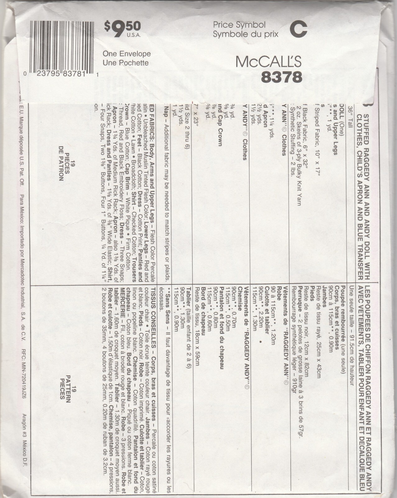 McCall's 8378 Crafts Sewing Pattern Stuffed Raggedy Ann and Andy Doll w/ Clothes Item image 4