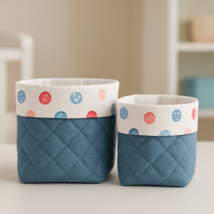 Set of 2 Blue-Gray Fabric Baskets w/White Trim  Baby/Nursery Storage - $11.87