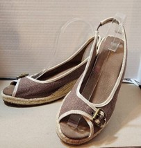 Womens NATURALIZER Sherene Espadrille Canvas Rope Wedge Heels Sandals Brown 9.5M - £15.95 GBP