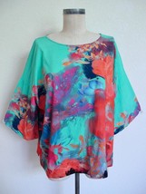 SOFT SURROUNDINGS Marciana Top L Pet Floral Abstract Watercolor Artsy Co... - $24.99
