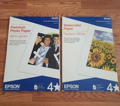 EPSON Set of 2 Premium Photo Paper Semi-gloss /WaterColor Radiant White ... - £54.33 GBP