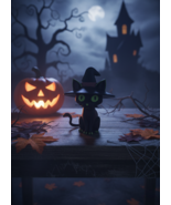 Hand-Painted Glow-in-the-Dark Black Cat Witch Figurine Medium Halloween ... - $14.85