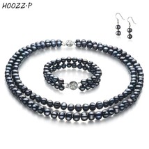 6-7mm White Black Freshwater Cultured Pearl Set Necklace/Bracelet/Earring set fo - £108.47 GBP