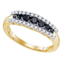 10k Yellow Gold Womens Round Black Color Enhanced Diamond Band Fashion Ring 1/2 - £319.74 GBP