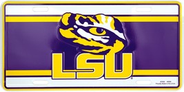 Louisiana State University LSU Tigers Purple White Metal License Plate Auto Tag - £5.46 GBP