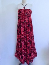 Giambattista Valli Strapless Maxi Dress 12 L Red Black Rose Print Ruched... - $39.99