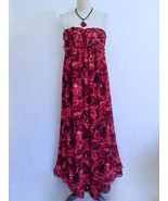 Giambattista Valli Strapless Maxi Dress 12 L Red Black Rose Print Ruched... - £31.33 GBP