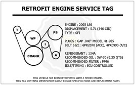 2005 LS6 5.7L CTS-V Retrofit Engine Service Tag Belt Routing Diagram Decal - £11.95 GBP