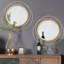 2 Set 15.7&#39;&#39; Gold Circle Mirrors Wall Decor Iron Frame Mirrors Wall Art ... - $1,438.32 MXN