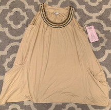 CAbi Safari So Good Stucco Egyptian Tunic Dress Size Medium Tan Beaded NWT! E9 - £21.95 GBP