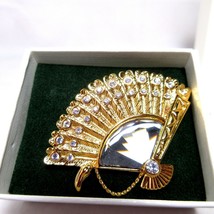 Swarovski Crystal Memories Spanish Fan Pin Brooch Goldtone 253555 - £71.27 GBP