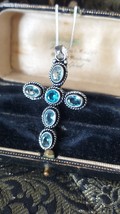 Vintage 1990-s 925 Silver Large Aquamarine Cross Pendant on 18 inch Chain. - £51.08 GBP