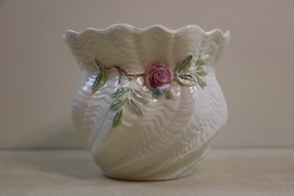Vintage Belleek Applied Roses Fine Parian China Vase Cache Pot Ice Plant - $27.67