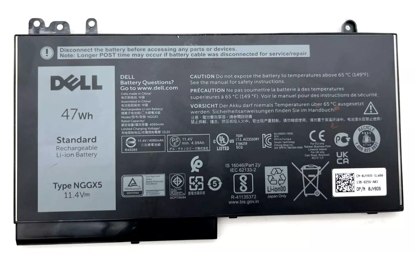 New OEM Dell Latitude E5570 E5470 E5270 NGGX5 47Wh Laptop Battery JY8D6 W9FNJ
 - $50.39