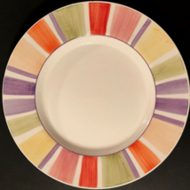 SANGO Maui 8882 White Multicolor Ceramic Striped Rim Purple Red Dinner P... - £13.57 GBP